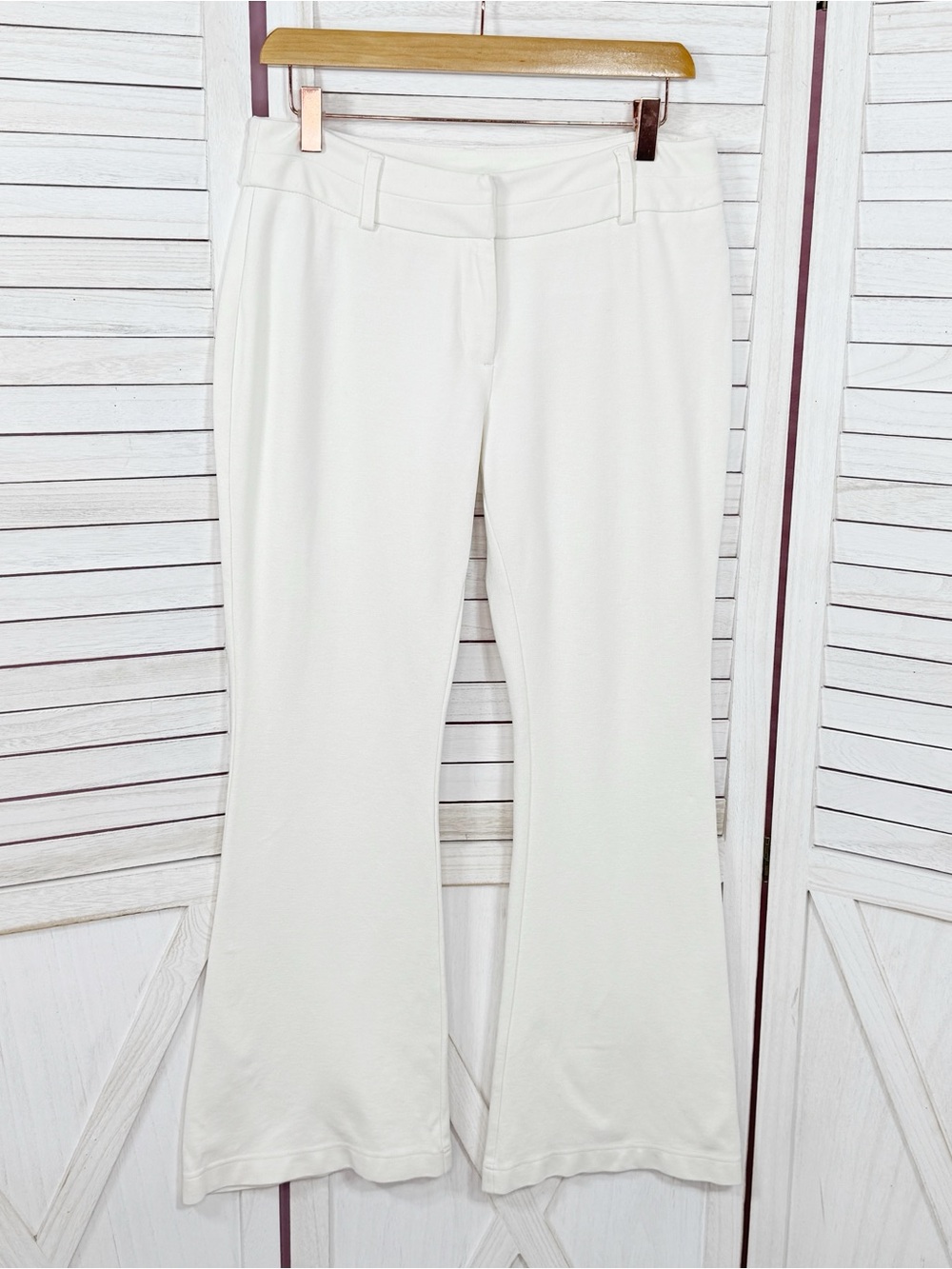 Chicos Knit Flare Leg Knit Pants Ivory White Small 4 Short Mid Rise